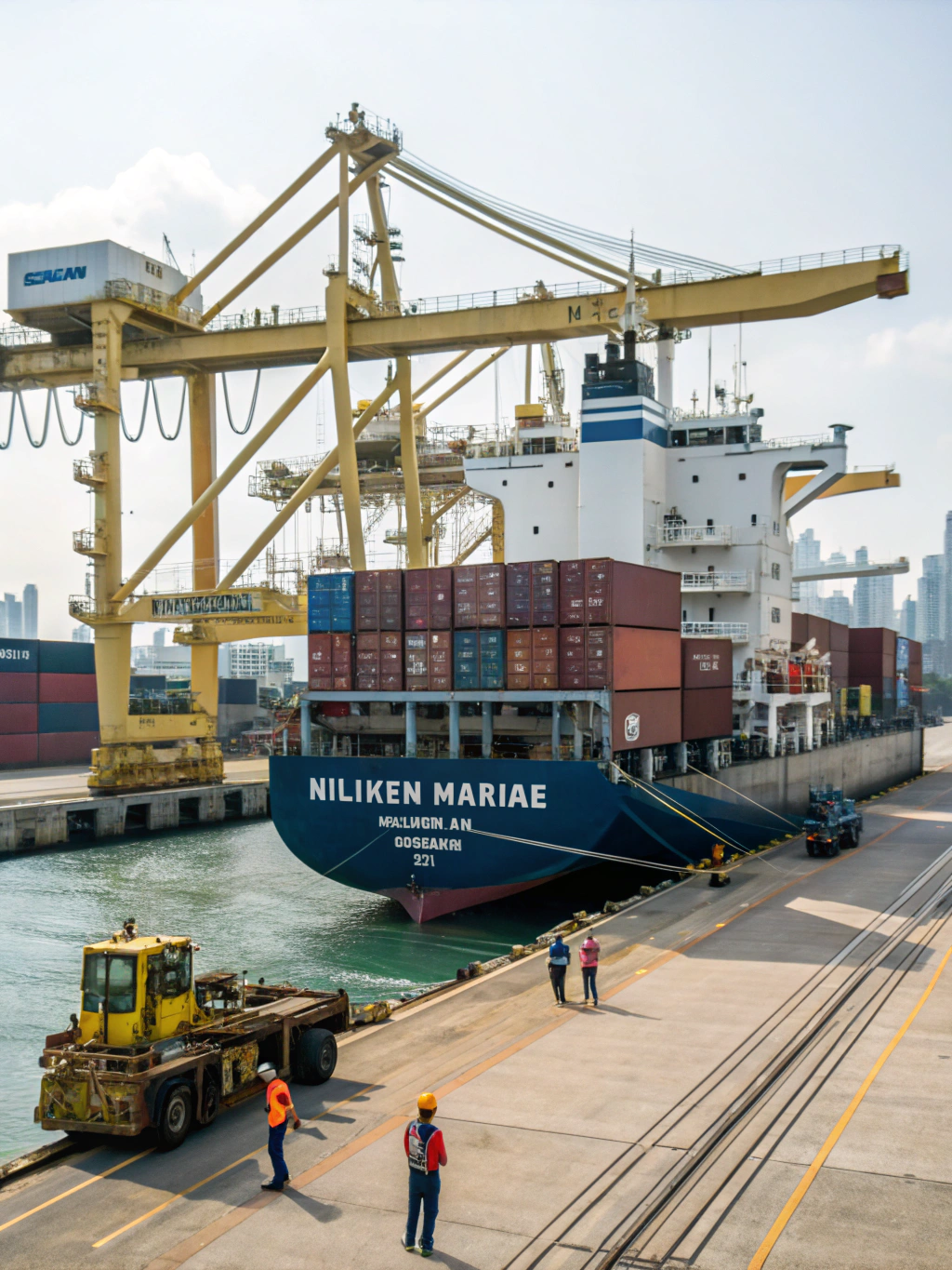Commercial container port terminal and gantry logistics in Singapore