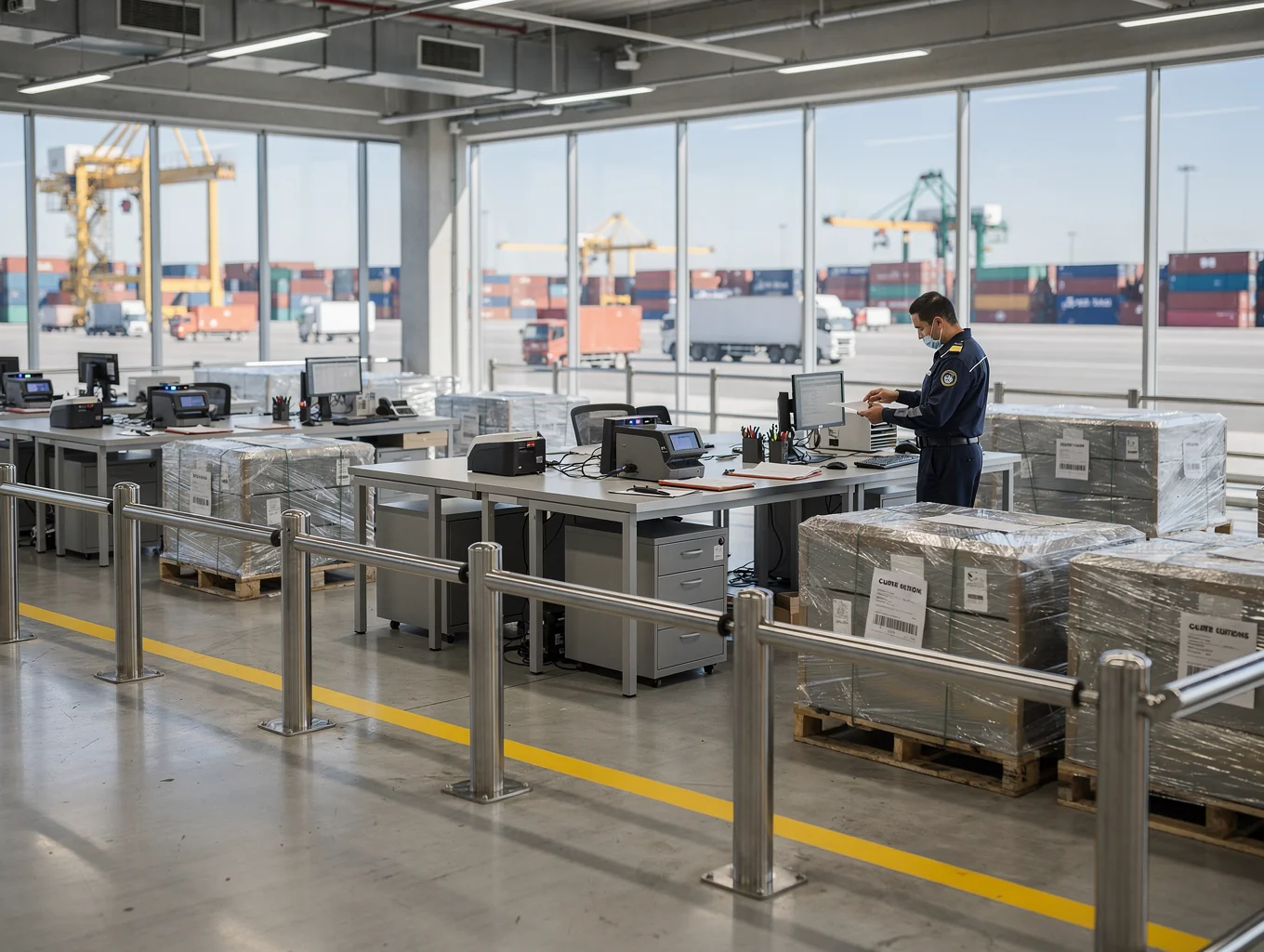 Licensed customs clearance inspection zone at bonded port terminal