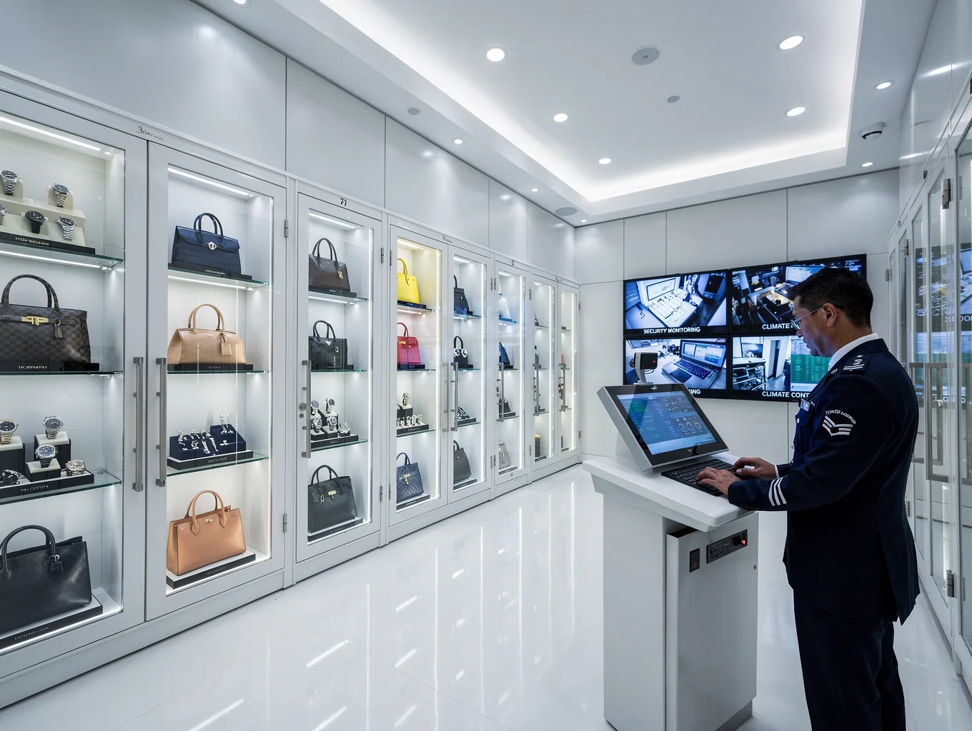 Climate-controlled secure vault facility for luxury commodities and timepieces