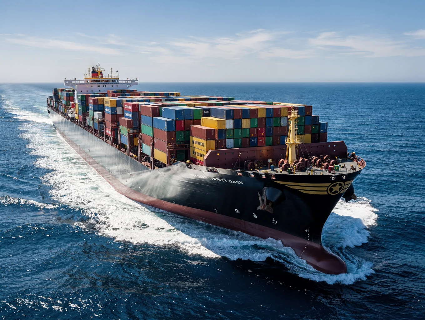 Commercial container vessel navigating international deep-sea shipping lane